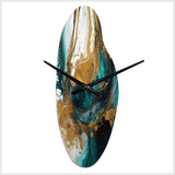 Turquoise And Gold Sculpting Space - Asymmetric Metal Wall Clock
