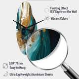 Turquoise And Gold Sculpting Space - Asymmetric Metal Wall Clock