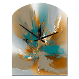 Gold And Turquoise Marble Fuild Ink I - Asymmetric Metal Wall Clock