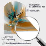 Gold And Turquoise Marble Fuild Ink I - Asymmetric Metal Wall Clock