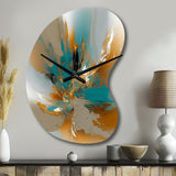 Gold And Turquoise Marble Fuild Ink I - Asymmetric Metal Wall Clock