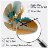 Gold And Turquoise Marble Fuild Ink I - Asymmetric Metal Wall Clock
