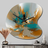 Gold And Turquoise Marble Fuild Ink I - Asymmetric Metal Wall Clock