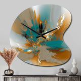 Gold And Turquoise Marble Fuild Ink I - Asymmetric Metal Wall Clock