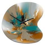 Gold And Turquoise Marble Fuild Ink I - Asymmetric Metal Wall Clock