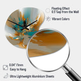 Gold And Turquoise Marble Fuild Ink I - Asymmetric Metal Wall Clock