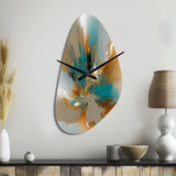Gold And Turquoise Marble Fuild Ink I - Asymmetric Metal Wall Clock