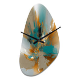 Gold And Turquoise Marble Fuild Ink I - Asymmetric Metal Wall Clock
