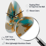 Gold And Turquoise Marble Fuild Ink I - Asymmetric Metal Wall Clock