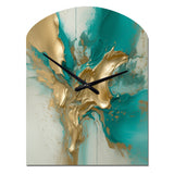 Gold And Turquoise Marble Fuild Ink II - Asymmetric Metal Wall Clock
