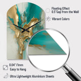 Gold And Turquoise Marble Fuild Ink II - Asymmetric Metal Wall Clock