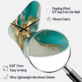 Gold And Turquoise Marble Fuild Ink II - Asymmetric Metal Wall Clock