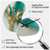 Gold And Turquoise Marble Fuild Ink II - Asymmetric Metal Wall Clock