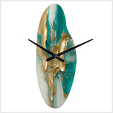 Gold And Turquoise Marble Fuild Ink II - Asymmetric Metal Wall Clock