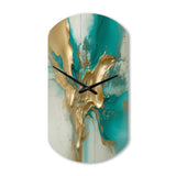 Gold And Turquoise Marble Fuild Ink II - Asymmetric Metal Wall Clock