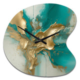 Gold And Turquoise Marble Fuild Ink II - Asymmetric Metal Wall Clock