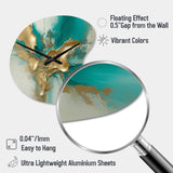 Gold And Turquoise Marble Fuild Ink II - Asymmetric Metal Wall Clock