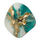 Gold And Turquoise Marble Fuild Ink II - Asymmetric Metal Wall Clock