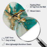 Gold And Turquoise Marble Fuild Ink II - Asymmetric Metal Wall Clock