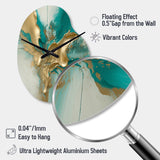 Gold And Turquoise Marble Fuild Ink II - Asymmetric Metal Wall Clock