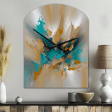 Yellow And Turquoise Marble Fuild Ink - Asymmetric Metal Wall Clock