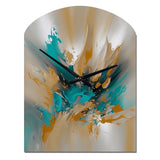 Yellow And Turquoise Marble Fuild Ink - Asymmetric Metal Wall Clock