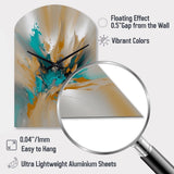 Yellow And Turquoise Marble Fuild Ink - Asymmetric Metal Wall Clock