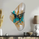 Yellow And Turquoise Marble Fuild Ink - Asymmetric Metal Wall Clock