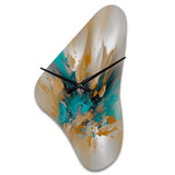 Yellow And Turquoise Marble Fuild Ink - Asymmetric Metal Wall Clock