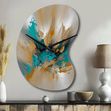 Yellow And Turquoise Marble Fuild Ink - Asymmetric Metal Wall Clock