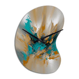Yellow And Turquoise Marble Fuild Ink - Asymmetric Metal Wall Clock