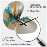 Yellow And Turquoise Marble Fuild Ink - Asymmetric Metal Wall Clock