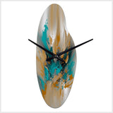 Yellow And Turquoise Marble Fuild Ink - Asymmetric Metal Wall Clock