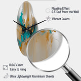 Yellow And Turquoise Marble Fuild Ink - Asymmetric Metal Wall Clock
