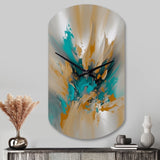 Yellow And Turquoise Marble Fuild Ink - Asymmetric Metal Wall Clock