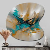 Yellow And Turquoise Marble Fuild Ink - Asymmetric Metal Wall Clock