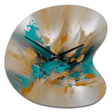 Yellow And Turquoise Marble Fuild Ink - Asymmetric Metal Wall Clock