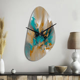 Yellow And Turquoise Marble Fuild Ink - Asymmetric Metal Wall Clock