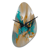 Yellow And Turquoise Marble Fuild Ink - Asymmetric Metal Wall Clock