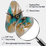 Yellow And Turquoise Marble Fuild Ink - Asymmetric Metal Wall Clock