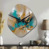 Yellow And Turquoise Marble Fuild Ink - Asymmetric Metal Wall Clock