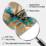 Yellow And Turquoise Marble Fuild Ink - Asymmetric Metal Wall Clock