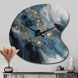 Blue And White Transcendent Brushstrokes III - Asymmetric Metal Wall Clock