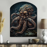 Brown Octopus Under The Sea - Asymmetric Metal Wall Clock