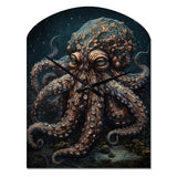 Brown Octopus Under The Sea - Asymmetric Metal Wall Clock