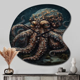 Brown Octopus Under The Sea - Asymmetric Metal Wall Clock