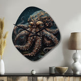 Brown Octopus Under The Sea - Asymmetric Metal Wall Clock