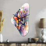 Purple Butterflies In The Air - Asymmetric Metal Wall Clock