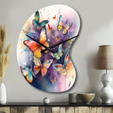 Purple Butterflies In The Air - Asymmetric Metal Wall Clock