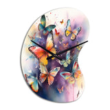 Purple Butterflies In The Air - Asymmetric Metal Wall Clock